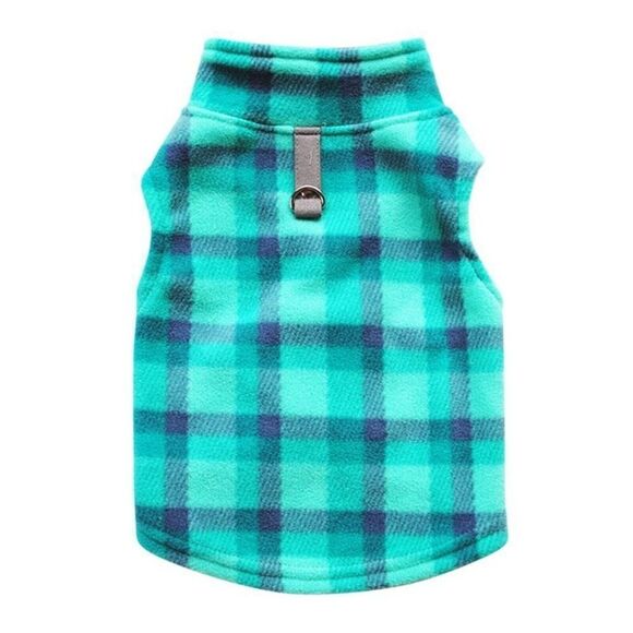 DAILY LIFESTYLE SMALL DOG PLUSH WARM WINDPROOF WINTER VEST - TEAL PLAID - Picture 2 of 3